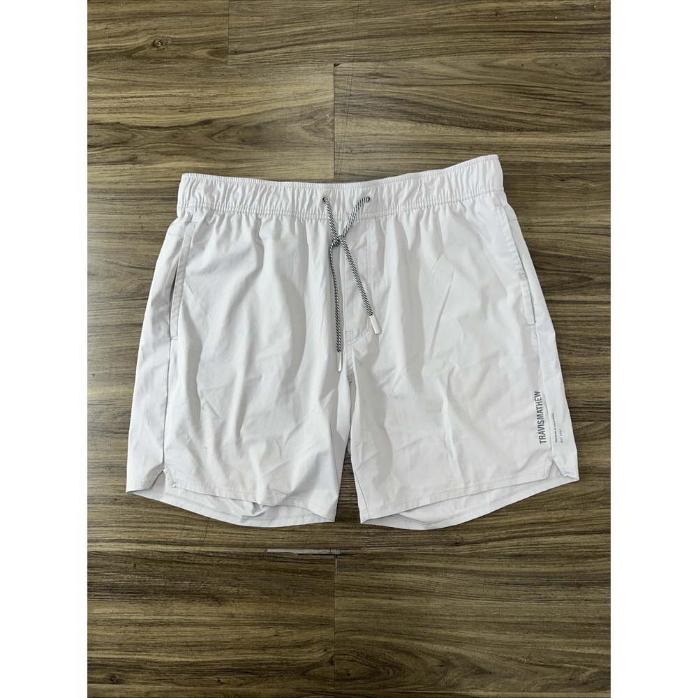 Travis Matthew Athletic Shorts Men's XL Logo Grey Pockets Drawstring Lightweight